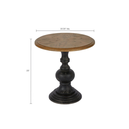 Madison Park Lexi Modern Round Accent Table - Reclaimed Walnut Wood Top & Black Base, Hand-Carved Detailing, 22.25\