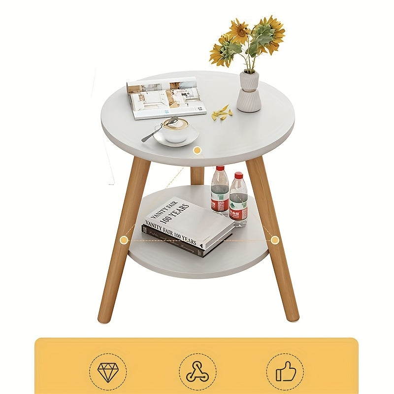 A White Single-layer Living Room Side Table. It Features A Modern Furniture Style And Is Suitable For Taking Photos In Cafes. It Is A Practical Table With A Metal Frame.