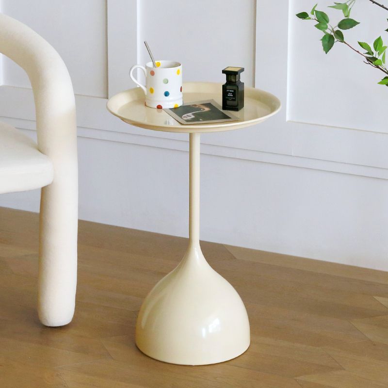 40cm Diameter Modern Nordic Small Coffee Table, Minimalist Cast Iron Side Table with Space-Saving Pedestal Base Metal Frame, No Electricity Needed for Living Room,