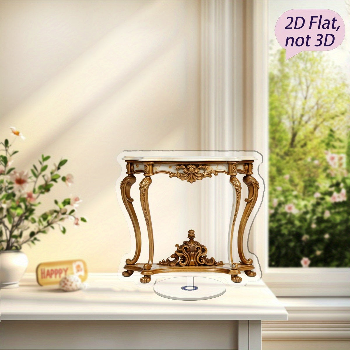 2D Flat 1pc Elegant 360-Degree Acrylic Marble Console Table with Golden Accents - 2D Double-Sided Desktop Decoration