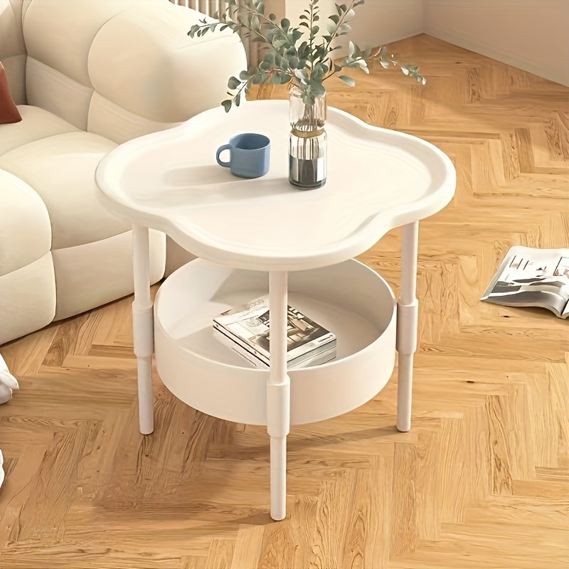 Elegant White Round Side Table with Storage Shelf - 2-Tier, Curved Design for Bedside, Living Room, or Office Use - Perfect Mother'S Day Gift,