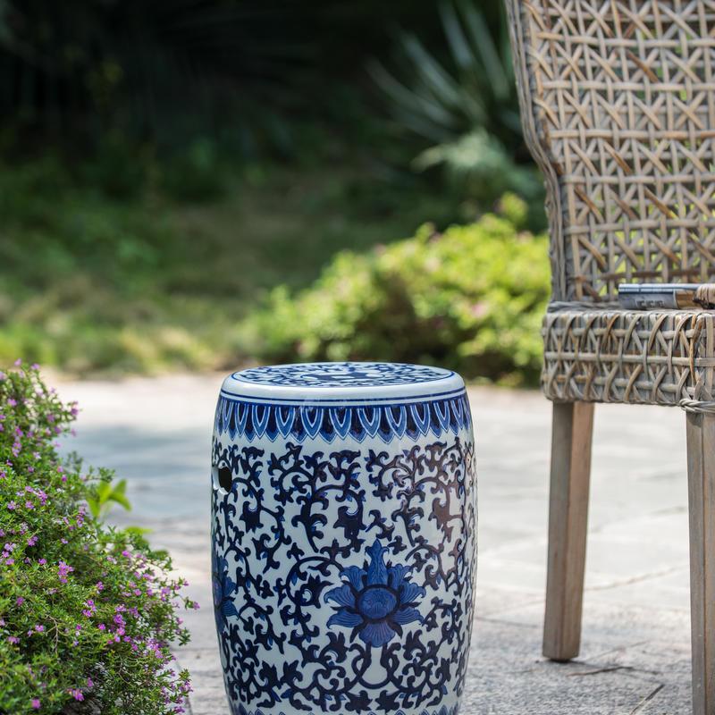 1pc Ceramic Garden Stool, Blue and White Small Side Table,
