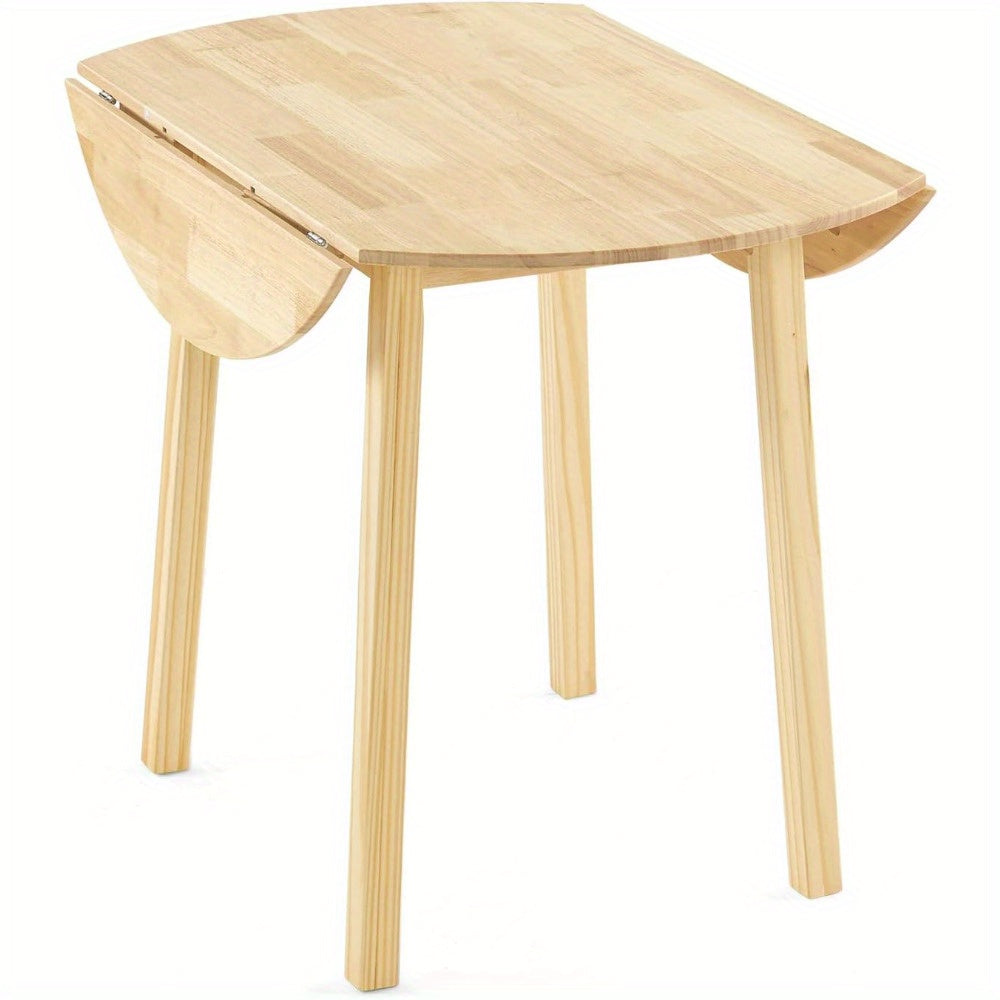 35 Inch Solid Wood Foldable Drop Leaf Dining Table - Space-Saving Round Kitchen Table for Small Spaces, Expandable Design for Home, Apartment, Office (Brown)