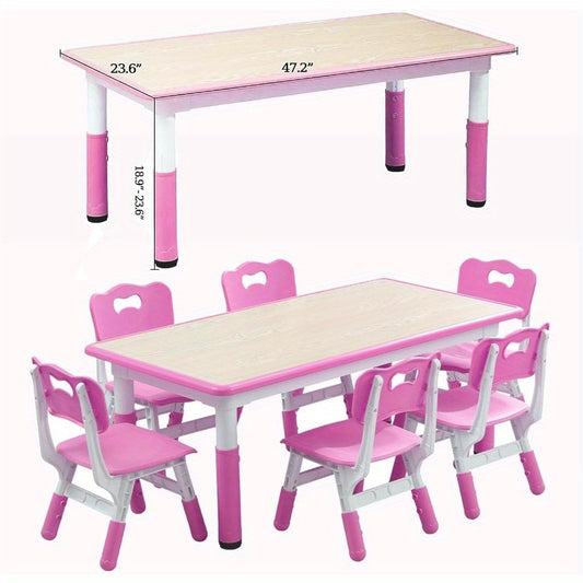 7pcs Table and Chair Set, Height-adjustable Table with 6 Chairs for Multi-purpose Study Table with Non-slip Legs, Doodle Tabletop, Suitable for Home\u002F daycare Center
