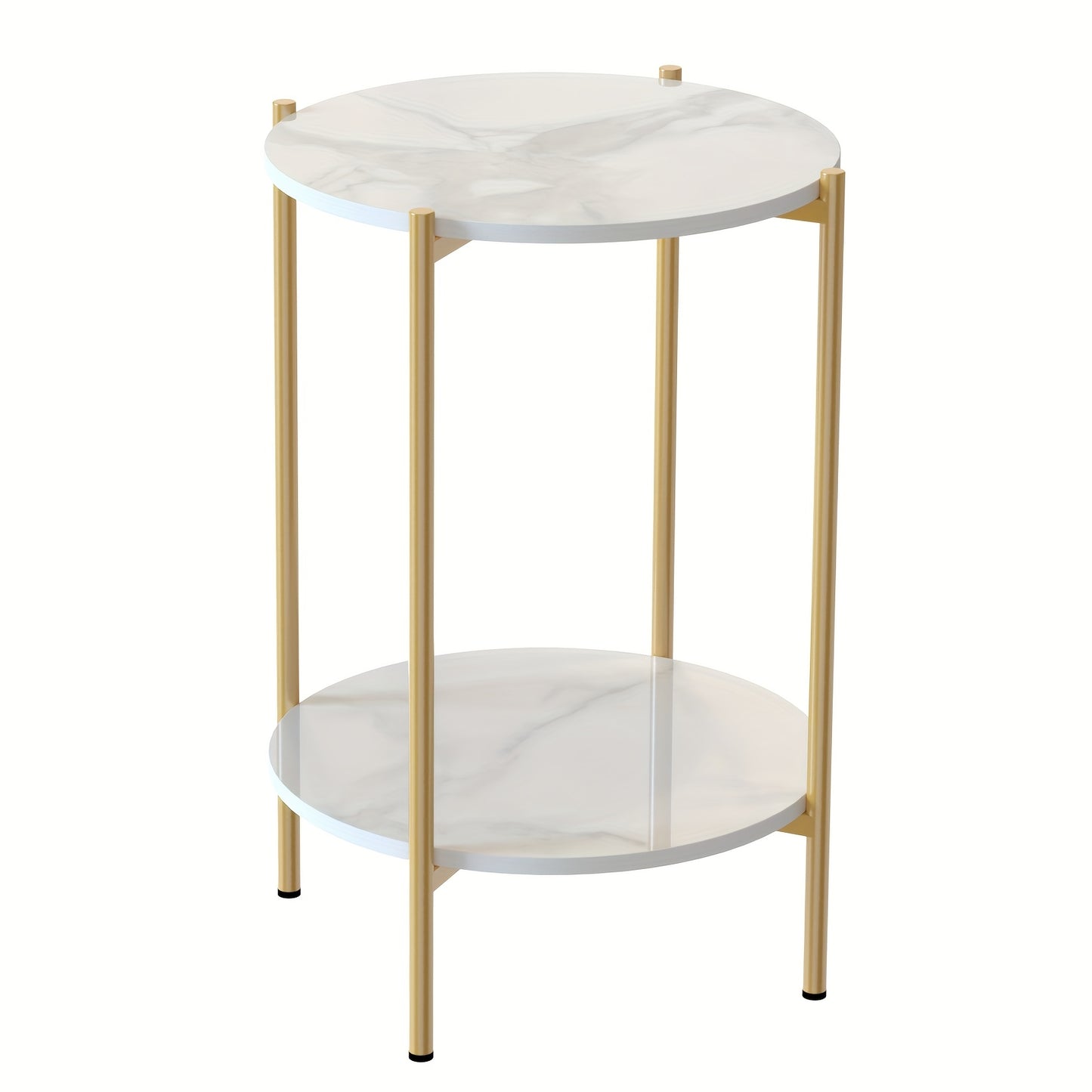 AESOME Modern Round End Table with Sintered Stone Top & Golden Metal Frame - 2-Tier Heavy-Duty Accent Side Table, Marble-Like Surface,