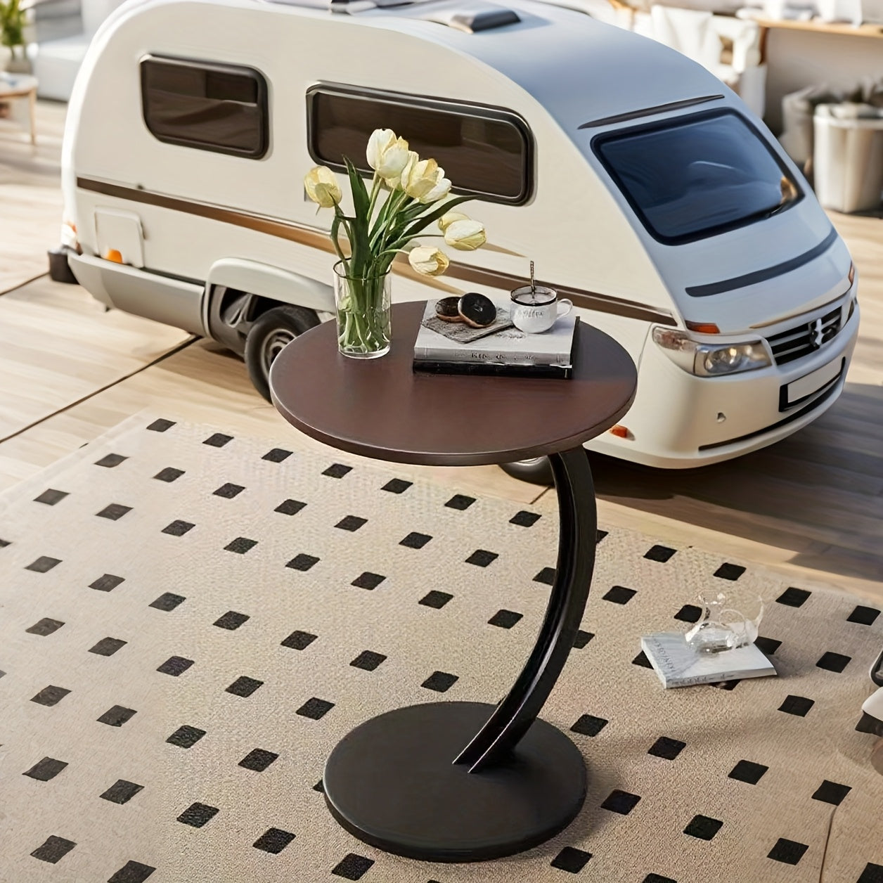 Compact Walnut-shaped RV Table With A Sturdy Metal Frame - Modern And Lightweight RV Table Suitable For RVs, Versatile Home Decor,