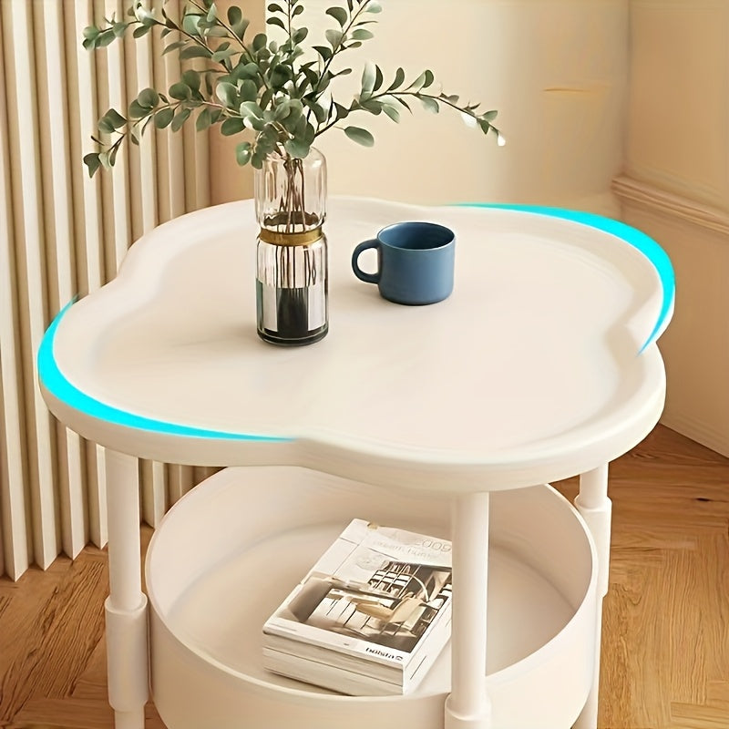 Elegant White Round Side Table with Storage Shelf - 2-Tier, Curved Design for Bedside, Living Room, or Office Use - Perfect Mother'S Day Gift,