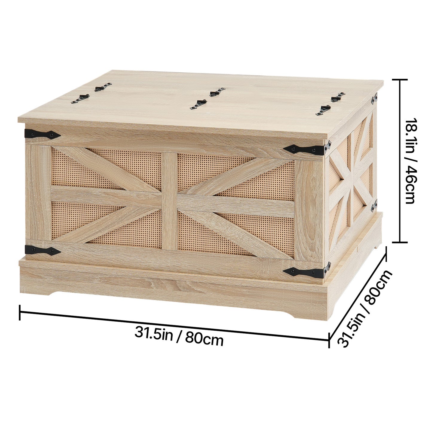 VEVOR Rattan Coffee Table, Rectangle 2-Tier PE Rattan Farmhouse End Table, 32-Inch Modern Boho Style Storage Mid Century Coffee Table with Retro Metal Hinges,
