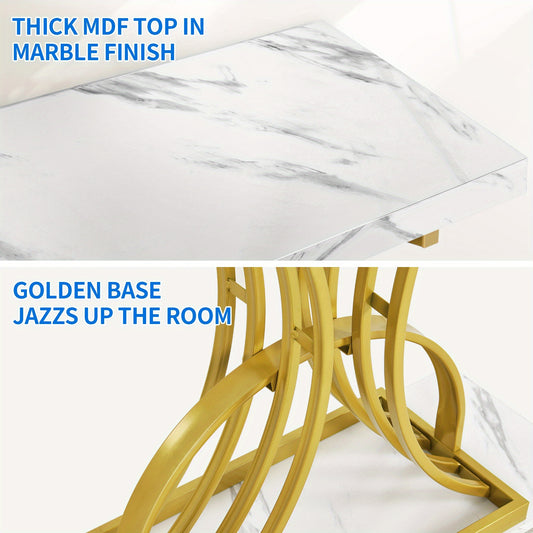 Roadrix Luxurious Golden Console Table, 40-Inch Modern Entryway Narrow Sofa Table, Faux Marble White\u002FBlack Top, Stylish Hallway Accent Table For Living Room,