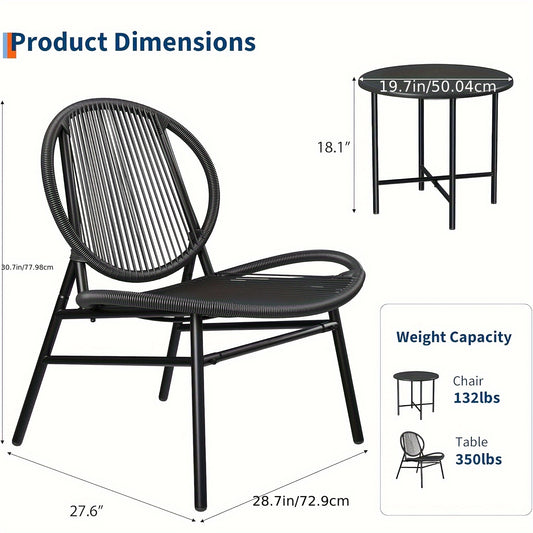 3pcs Outdoor Chair Patio Bistro Set, Acapulco Chairs Set Of 2 with Metal Coffee Table, All Weather Patio Chair Conversation Bistro Set with Steel Frame for Balcony,