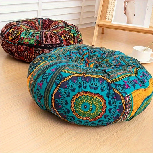 Bohemian Round Cushion Bohemian Ethnic Fabric Round Thick Cushion | Yoga Mat Floor Pillow for Office, Car, Living Room, Home Decor Seat Pad, Meditation Mat