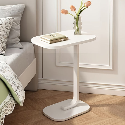 C-Shaped End Table Sturdy Steel Frame & Space Saving - C-Shaped End Table With Oval Base - Compact White Side Table For Small Couch\u002FBed\u002FLounger