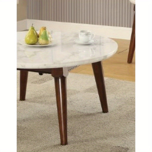 Gasha White Marble Top Walnut Finish Coffee Table