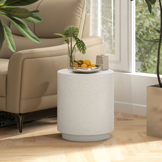 HOMCOM Modern Round Side Table, Lightweight Cream White with Terrazzo Finish, Adjustable Feet for Stability, Perfect for Indoor\u002FOutdoor Spaces