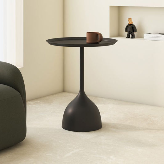 40cm Diameter Modern Nordic Small Coffee Table, Minimalist Cast Iron Side Table with Space-Saving Pedestal Base Metal Frame, No Electricity Needed for Living Room,