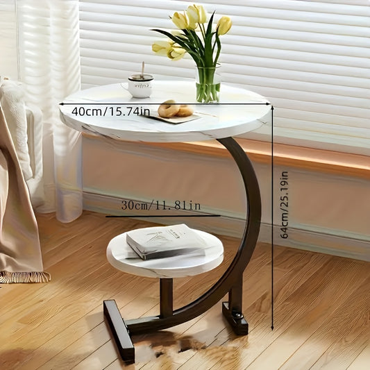 Space-Saving C-Shaped Side Table with Heavy-Duty Metal Brackets - Nordic Modern Corner Accent table, Compact Two-Tier Storage, Easy Assembly for Living Room,