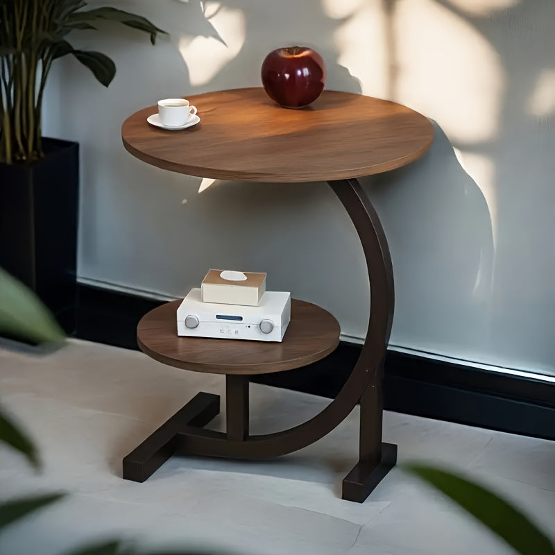 Space-Saving C-Shaped Side Table with Heavy-Duty Metal Brackets - Nordic Modern Corner Accent table, Compact Two-Tier Storage, Easy Assembly for Living Room,