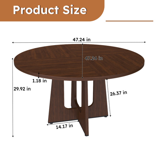 47 Inch Round Dining Table for 4-6 People - Modern Farmhouse Style MDF Wood Grain Finish Black Table with Adjustable Leveling Feet & Slip-Resistant Base,
