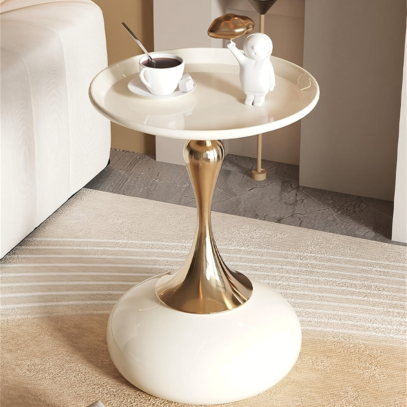 This Is a Special Gift That Can Be Given to Family And Friends. Handmade White Round Table Coffee Table, Creative Side Cabinet, Living Room Sofa Side Table,