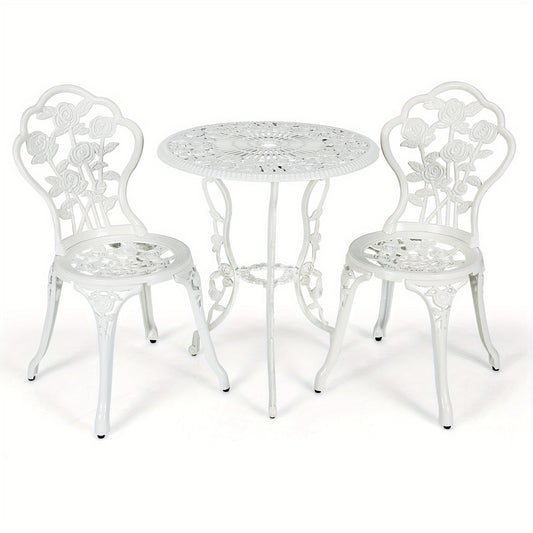 MULTIGOT 3pcs Cast Aluminum Patio Bistro Furniture Set Rose Design Outdoor White