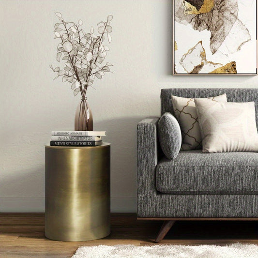 Corbin Antique Golden Metal Side Table - No Assembly Needed, Heavy-Duty Circular Base, Vintage Industrial\u002FClassic Decor for Living Room, Bedroom,