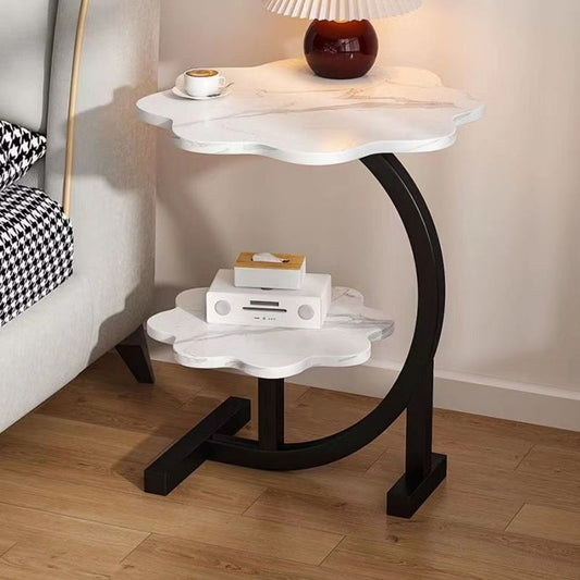 Modern 2-Tier Faux Marble Side Table with Storage Shelf, Small Round End Table for Living Room or Bedroom, Stylish Bedside and Decorative Table,