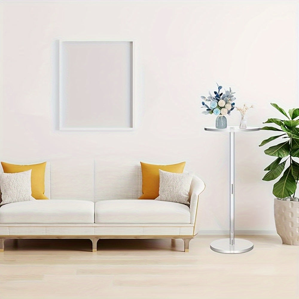 1pc Clear Acrylic Round Side Table – Modern Minimalist Small Coffee Table for Living Room, Bedroom, Balcony – Easy to Assemble, Lightweight and Durable Design,