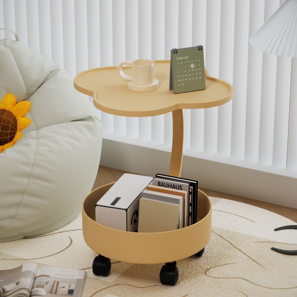 1pc Modern Minimalist Mobile Coffee Table with Wheels - Cream Style Light Luxury Sofa Side Table, Durable Plastic 2-Tier Design, Easy Assembly for Living Room,