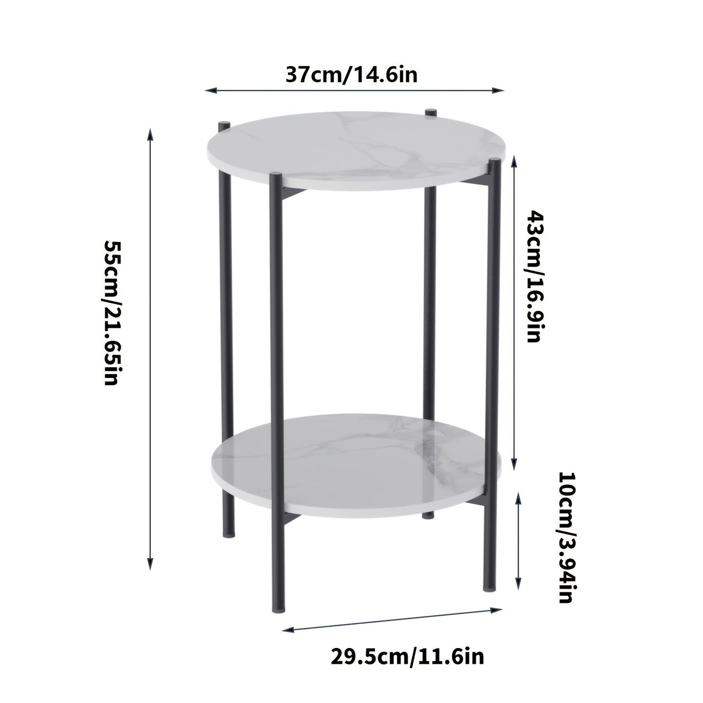 AESOME Modern Round End Table with Sintered Stone Top & Golden Metal Frame - 2-Tier Heavy-Duty Accent Side Table, Marble-Like Surface,
