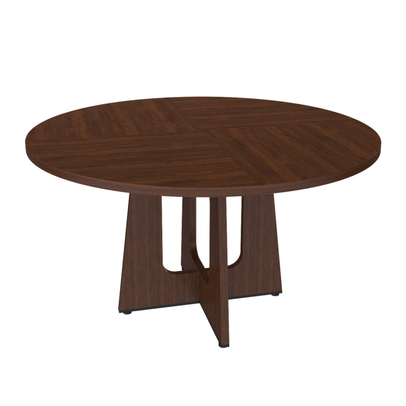 47 Inch Round Dining Table for 4-6 People - Modern Farmhouse Style MDF Wood Grain Finish Black Table with Adjustable Leveling Feet & Slip-Resistant Base,
