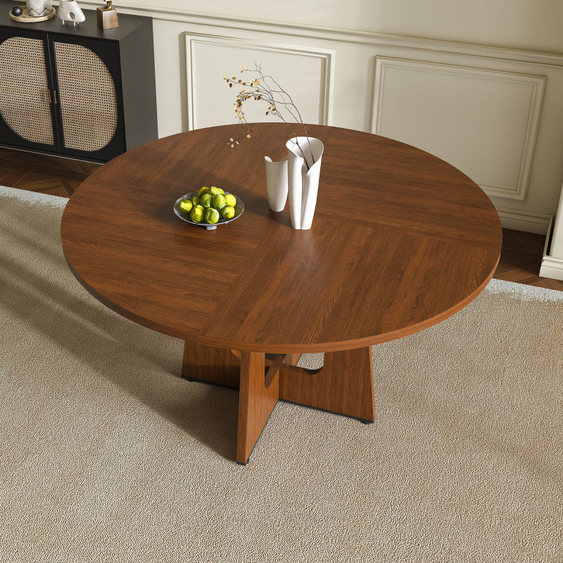 47 Inch Round Dining Table for 4-6 People - Modern Farmhouse Style MDF Wood Grain Finish Black Table with Adjustable Leveling Feet & Slip-Resistant Base,