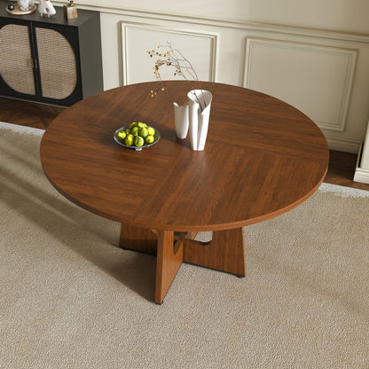 47 Inch Round Dining Table for 4-6 People - Modern Farmhouse Style MDF Wood Grain Finish Black Table with Adjustable Leveling Feet & Slip-Resistant Base,