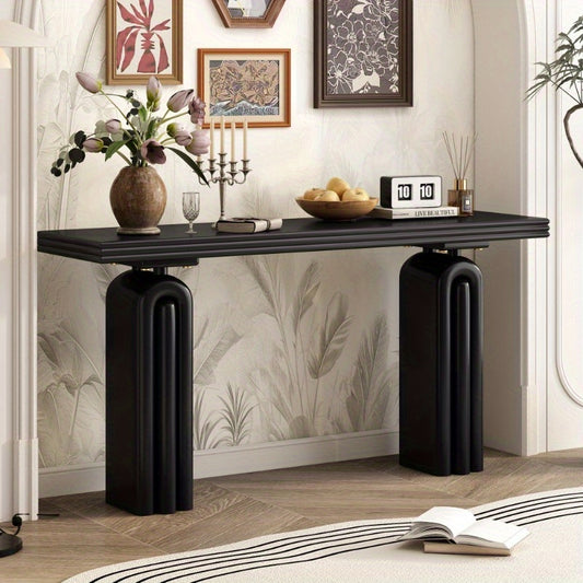 U_STYLE Modern Minimalist Entryway Table - No Assembly Needed Console Table with, Matte Black Finish, Non-Wood Construction for Living Room, Hallway,