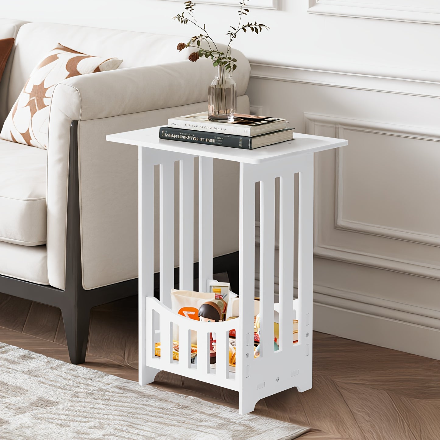 White Coffee Table with Storage - Scandinavian Minimalist Design & Child-Safe Rounded Edges, Easy Assembly,