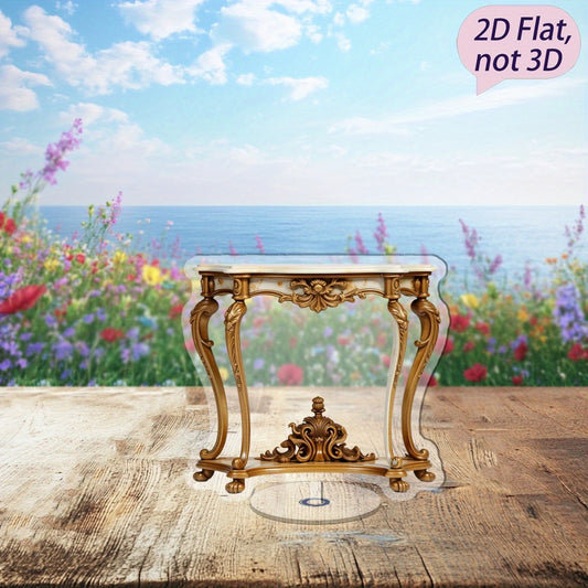 2D Flat 1pc Elegant 360-Degree Acrylic Marble Console Table with Golden Accents - 2D Double-Sided Desktop Decoration