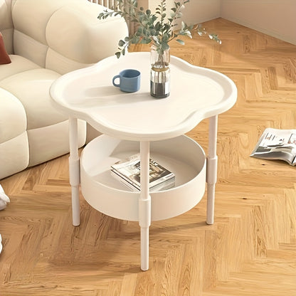 Elegant White Round Side Table with Storage Shelf - 2-Tier, Curved Design for Bedside, Living Room, or Office Use - Perfect Mother'S Day Gift,