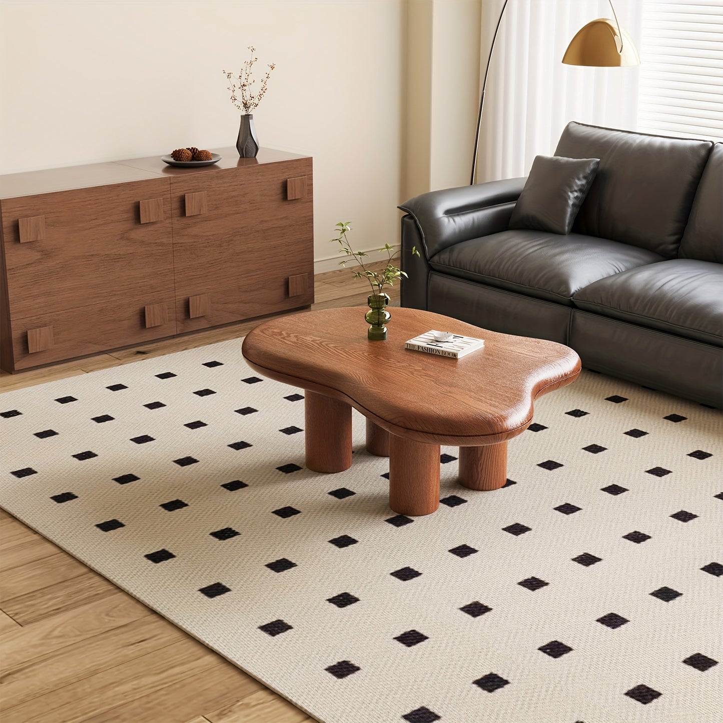 Modern Walnut Coffee Table with Cloud-Inspired Irregular Design - Lightweight Engineered Wood, 4-Legged Compact Center Table for Living Room & Bedroom,