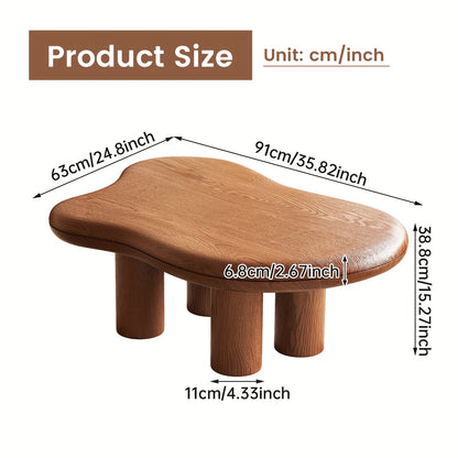 Modern Walnut Coffee Table with Cloud-Inspired Irregular Design - Lightweight Engineered Wood, 4-Legged Compact Center Table for Living Room & Bedroom,