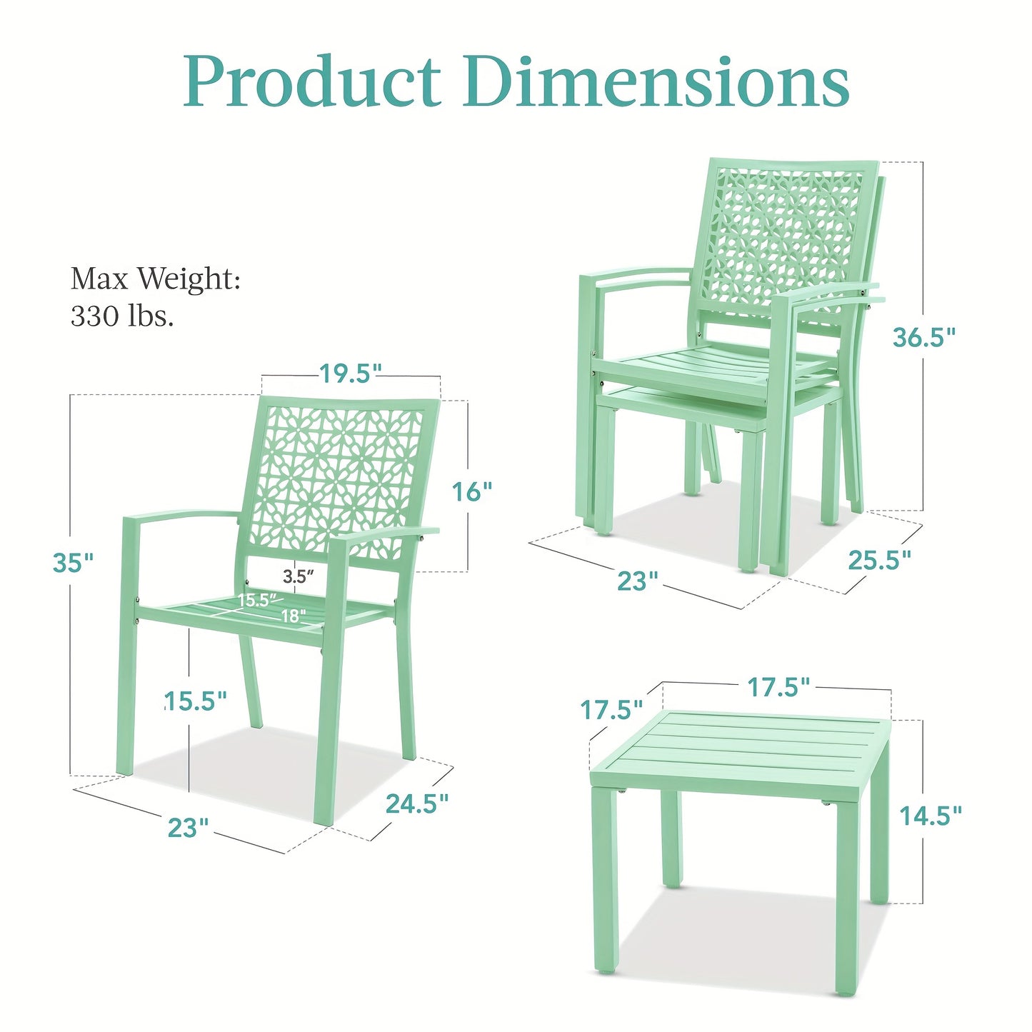 GAOMON 3pcs Bistro Set, Outdoor Bistro Set, Stackable Metal Square Table And Chairs, Small Conversation Set Patio Furniture for Backyard, Deck, Balcony, Patio, Pool