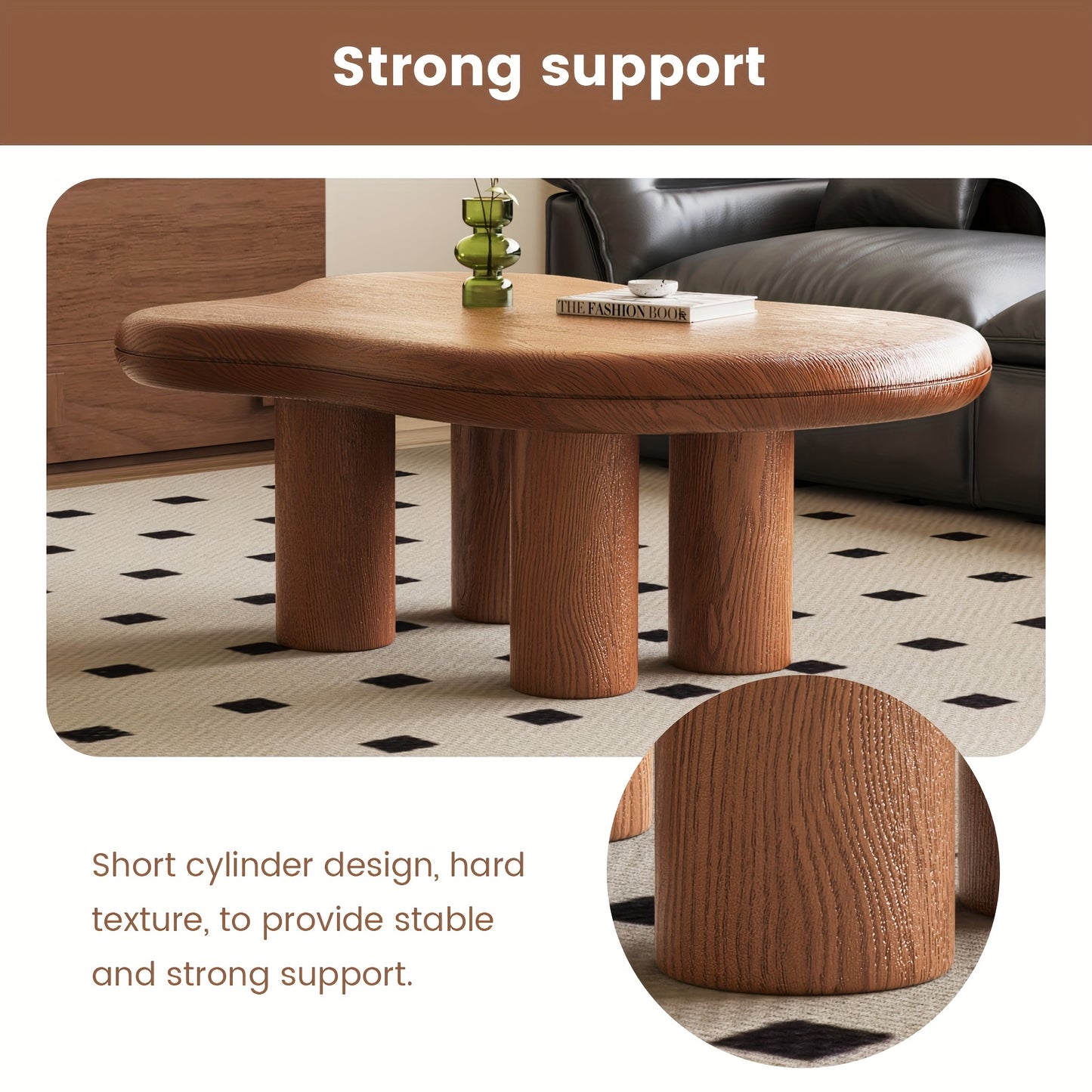 Modern Walnut Coffee Table with Cloud-Inspired Irregular Design - Lightweight Engineered Wood, 4-Legged Compact Center Table for Living Room & Bedroom,