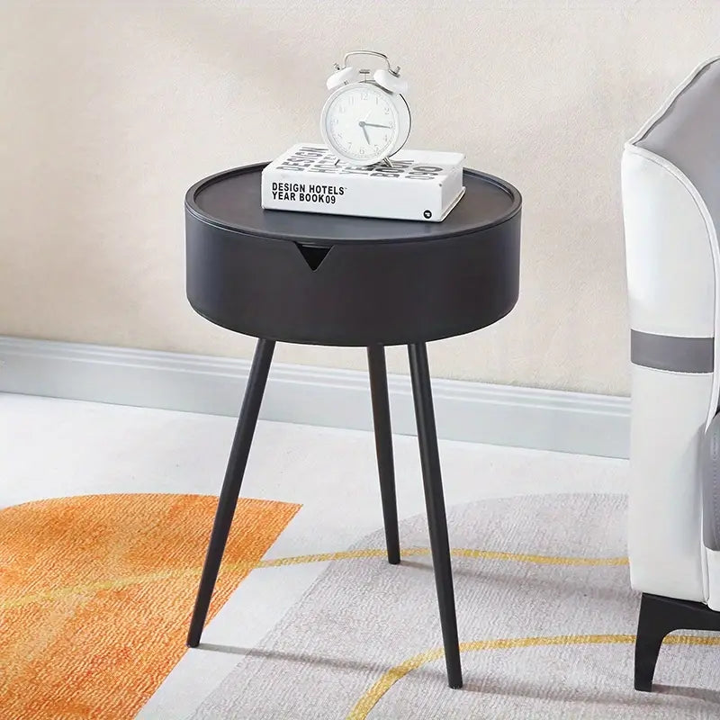 Modern European Cream-Colored Round Side Table with Storage - Sleek Office Coffee Table, Pedestal Base, Metal Frame, Ideal for Reception Room or Small Spaces,