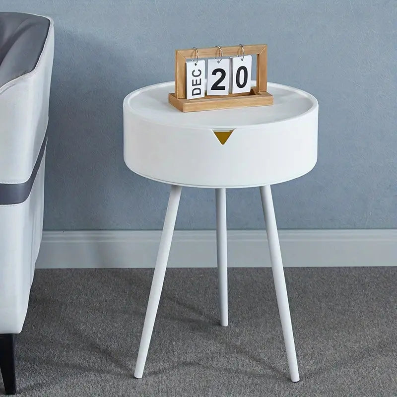 Modern European Cream-Colored Round Side Table with Storage - Sleek Office Coffee Table, Pedestal Base, Metal Frame, Ideal for Reception Room or Small Spaces,