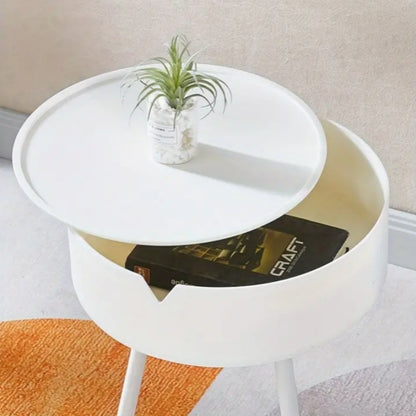 Modern European Cream-Colored Round Side Table with Storage - Sleek Office Coffee Table, Pedestal Base, Metal Frame, Ideal for Reception Room or Small Spaces,