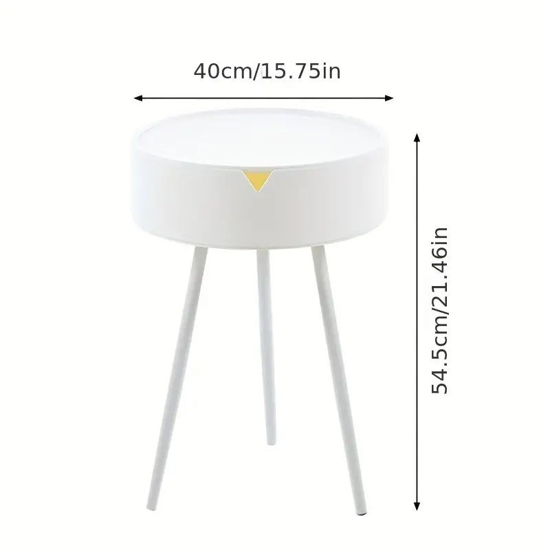 Modern European Cream-Colored Round Side Table with Storage - Sleek Office Coffee Table, Pedestal Base, Metal Frame, Ideal for Reception Room or Small Spaces,