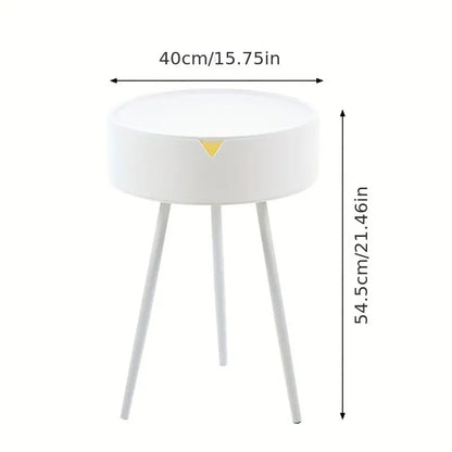 Modern European Cream-Colored Round Side Table with Storage - Sleek Office Coffee Table, Pedestal Base, Metal Frame, Ideal for Reception Room or Small Spaces,