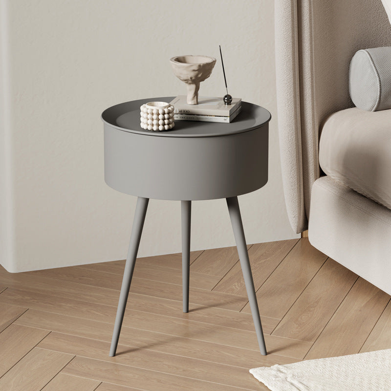 Modern European Cream-Colored Round Side Table with Storage - Sleek Office Coffee Table, Pedestal Base, Metal Frame, Ideal for Reception Room or Small Spaces,