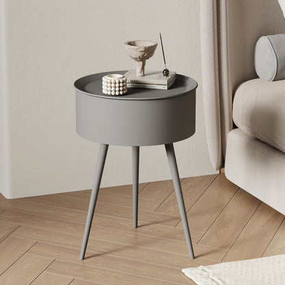 Modern European Cream-Colored Round Side Table with Storage - Sleek Office Coffee Table, Pedestal Base, Metal Frame, Ideal for Reception Room or Small Spaces,