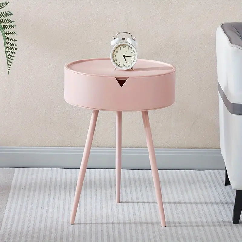 Modern European Cream-Colored Round Side Table with Storage - Sleek Office Coffee Table, Pedestal Base, Metal Frame, Ideal for Reception Room or Small Spaces,