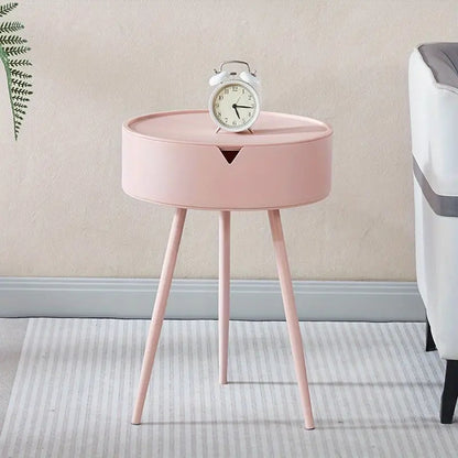 Modern European Cream-Colored Round Side Table with Storage - Sleek Office Coffee Table, Pedestal Base, Metal Frame, Ideal for Reception Room or Small Spaces,