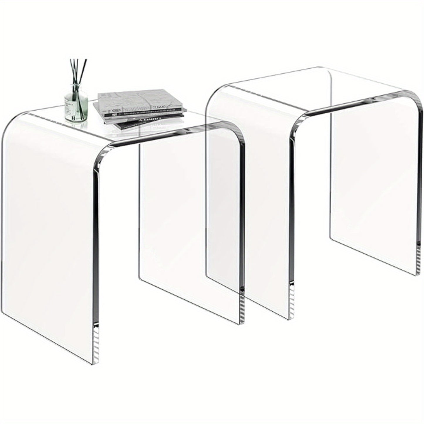 Acrylic End Table Set of 2, Clear Lucite Coffee Table, Contemporary Square Nightstand and Side Table for Living Room, Bathroom, Bedroom and Office